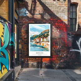 Bergen Coastal View Travel Poster PosterGoat