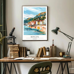 Bergen Coastal View Travel Poster PosterGoat