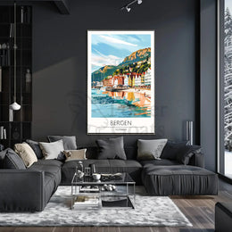Bergen Coastal View Travel Poster PosterGoat
