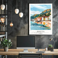 Bergen Coastal View Travel Poster PosterGoat