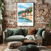 Bergen Coastal View Travel Poster PosterGoat