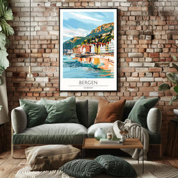 Bergen Coastal View Travel Poster PosterGoat