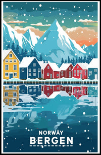 Bergen Norway Scenic Winter Travel Poster PosterGoat