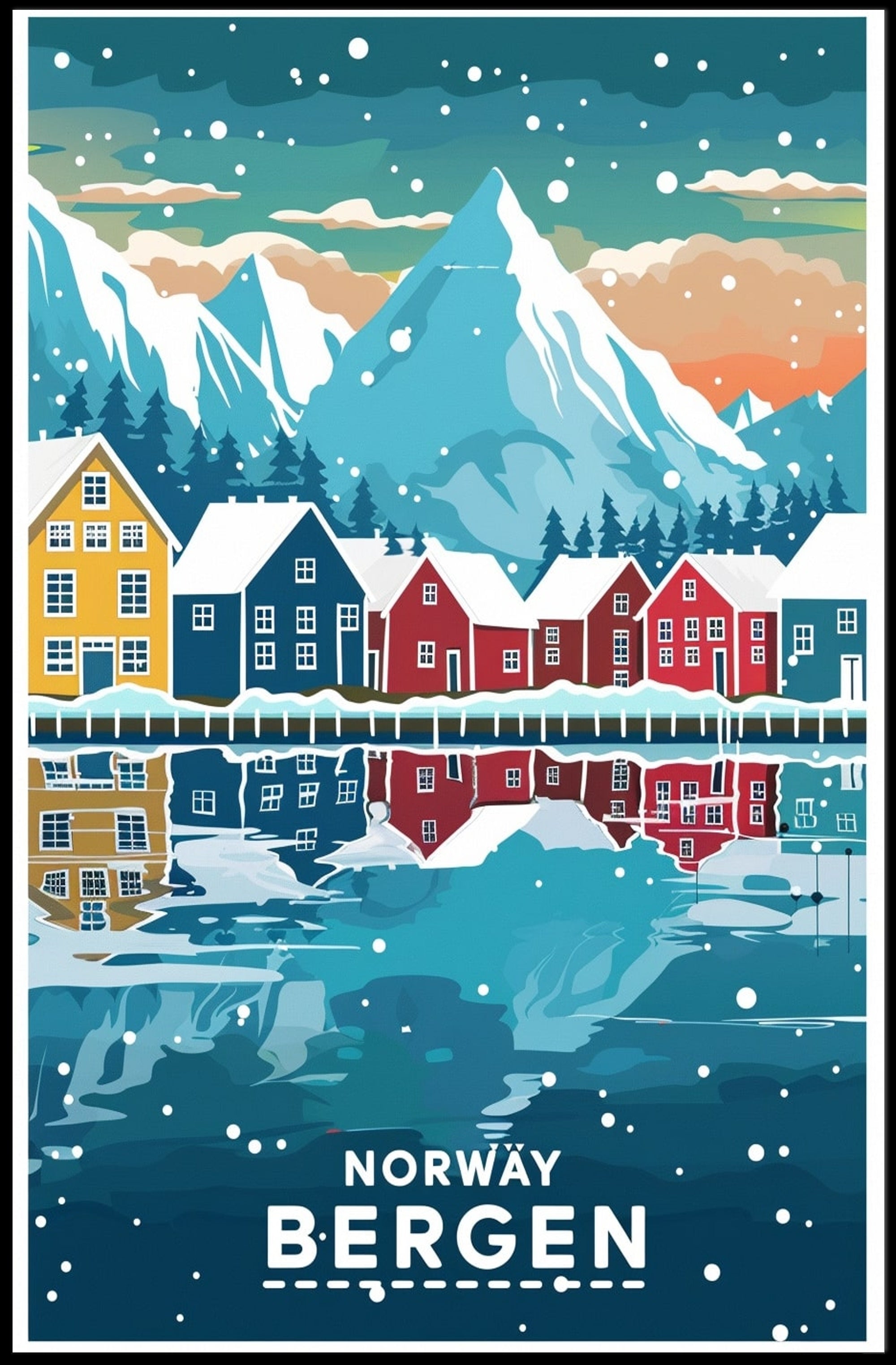 Bergen Norway Scenic Winter Travel Poster PosterGoat