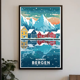 Bergen Norway Scenic Winter Travel Poster PosterGoat