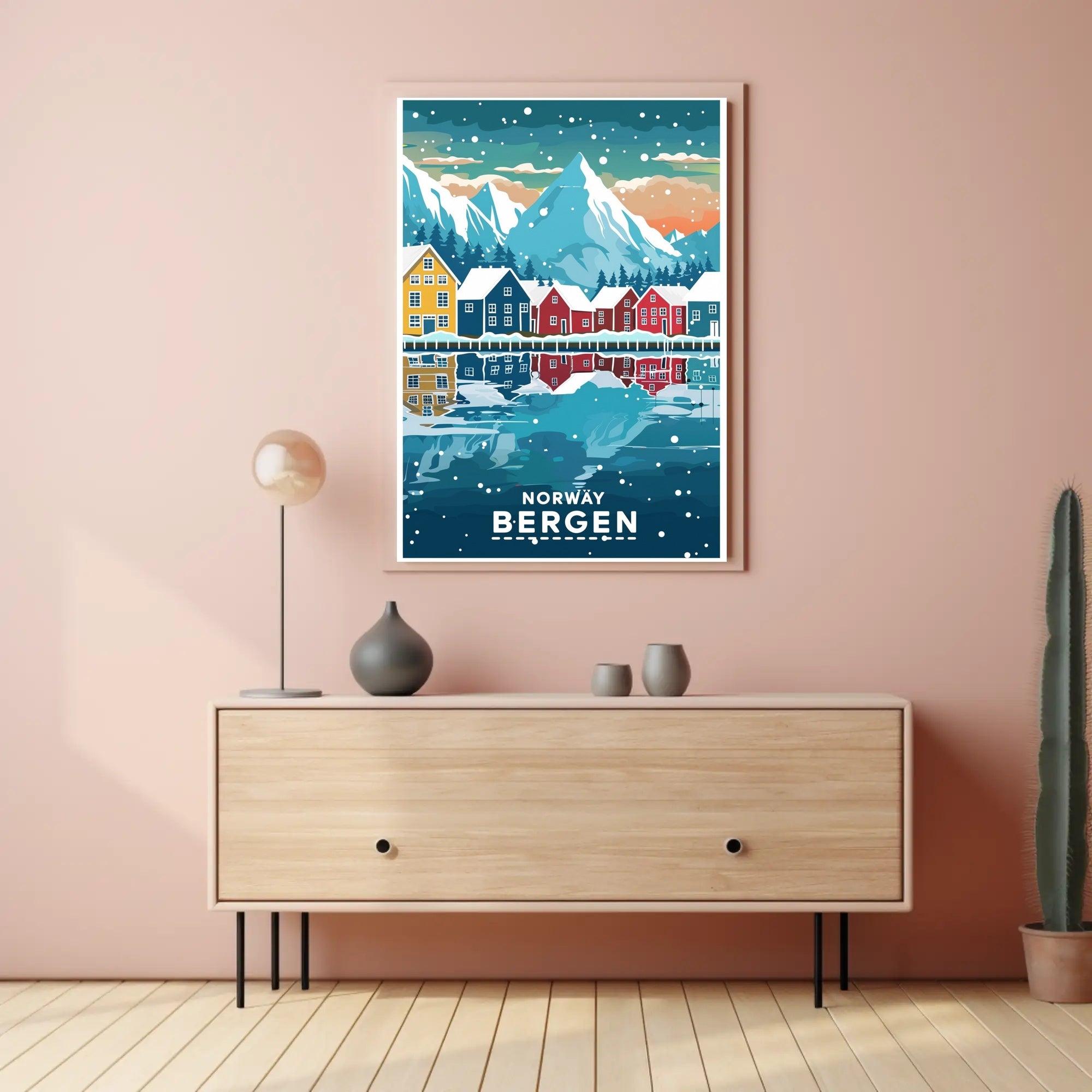 Bergen Norway Scenic Winter Travel Poster PosterGoat