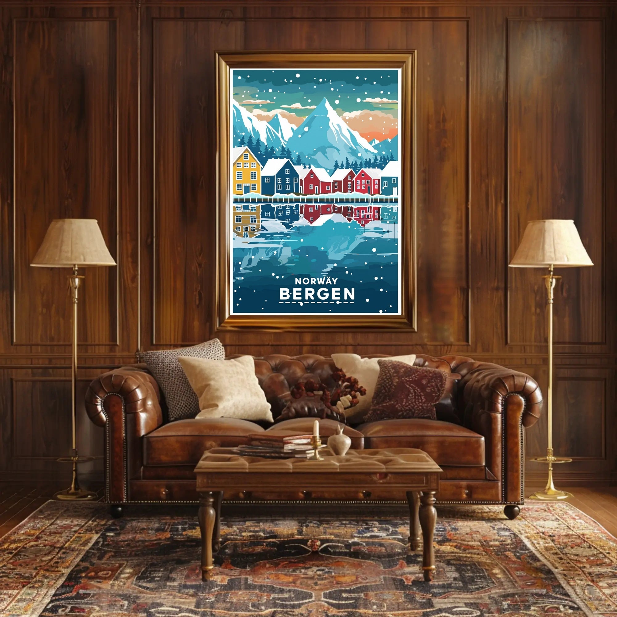 Bergen Norway Scenic Winter Travel Poster PosterGoat