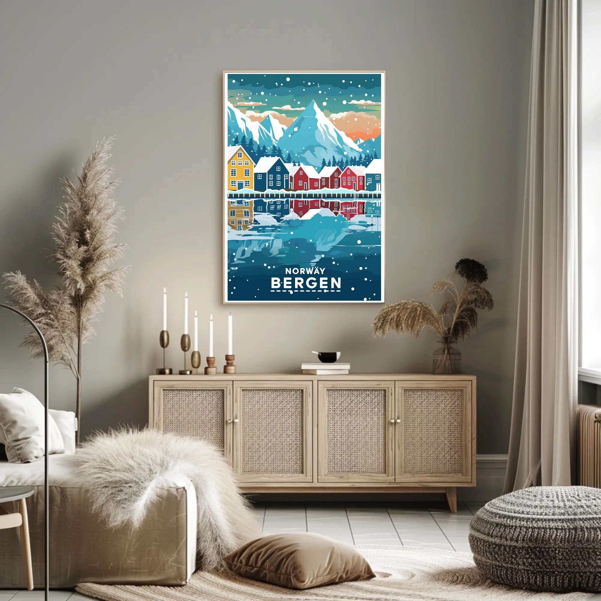Bergen Norway Scenic Winter Travel Poster PosterGoat