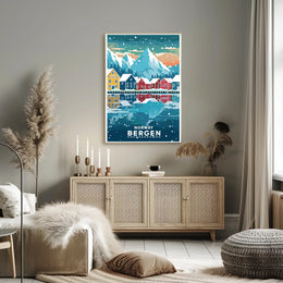 Bergen Norway Scenic Winter Travel Poster PosterGoat