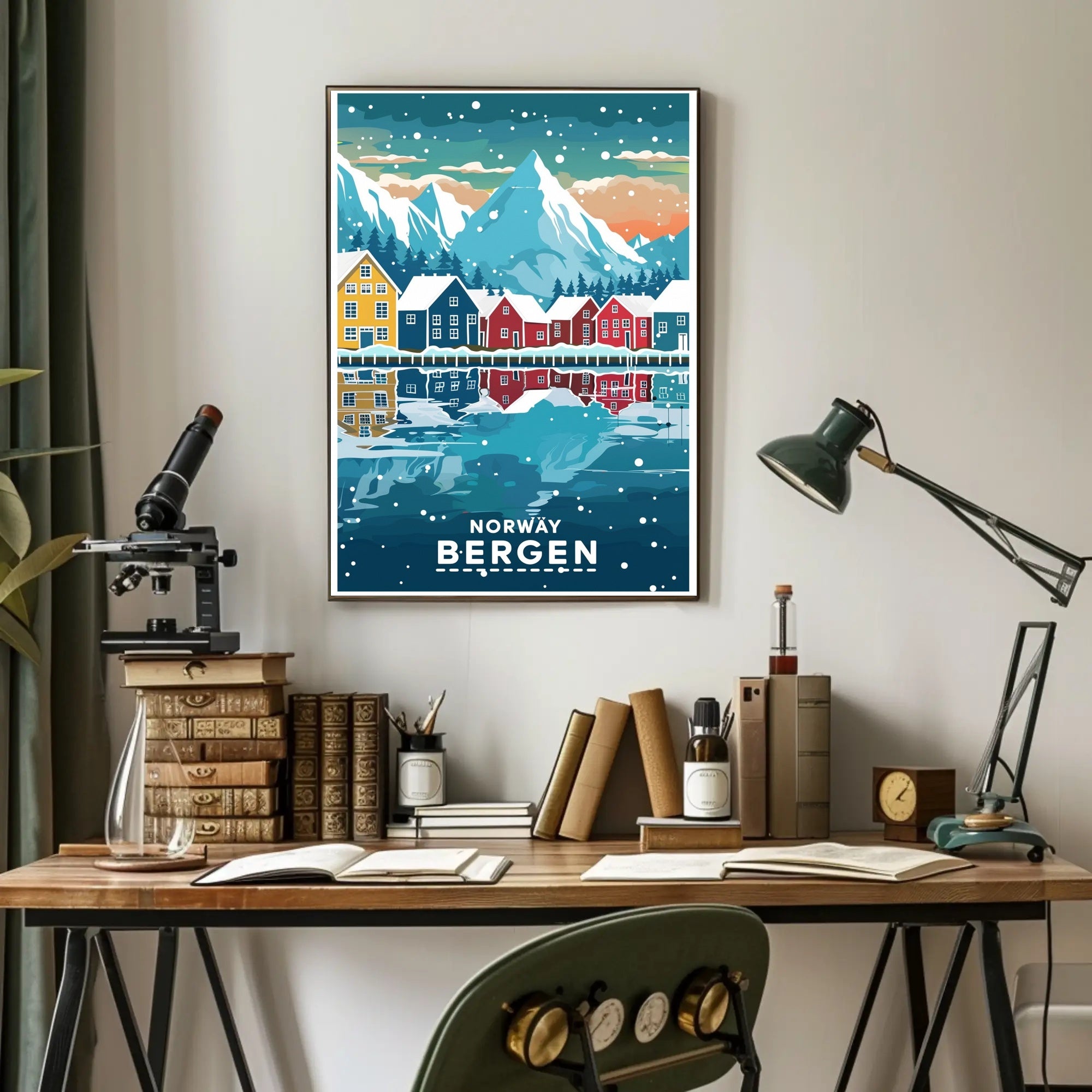 Bergen Norway Scenic Winter Travel Poster PosterGoat