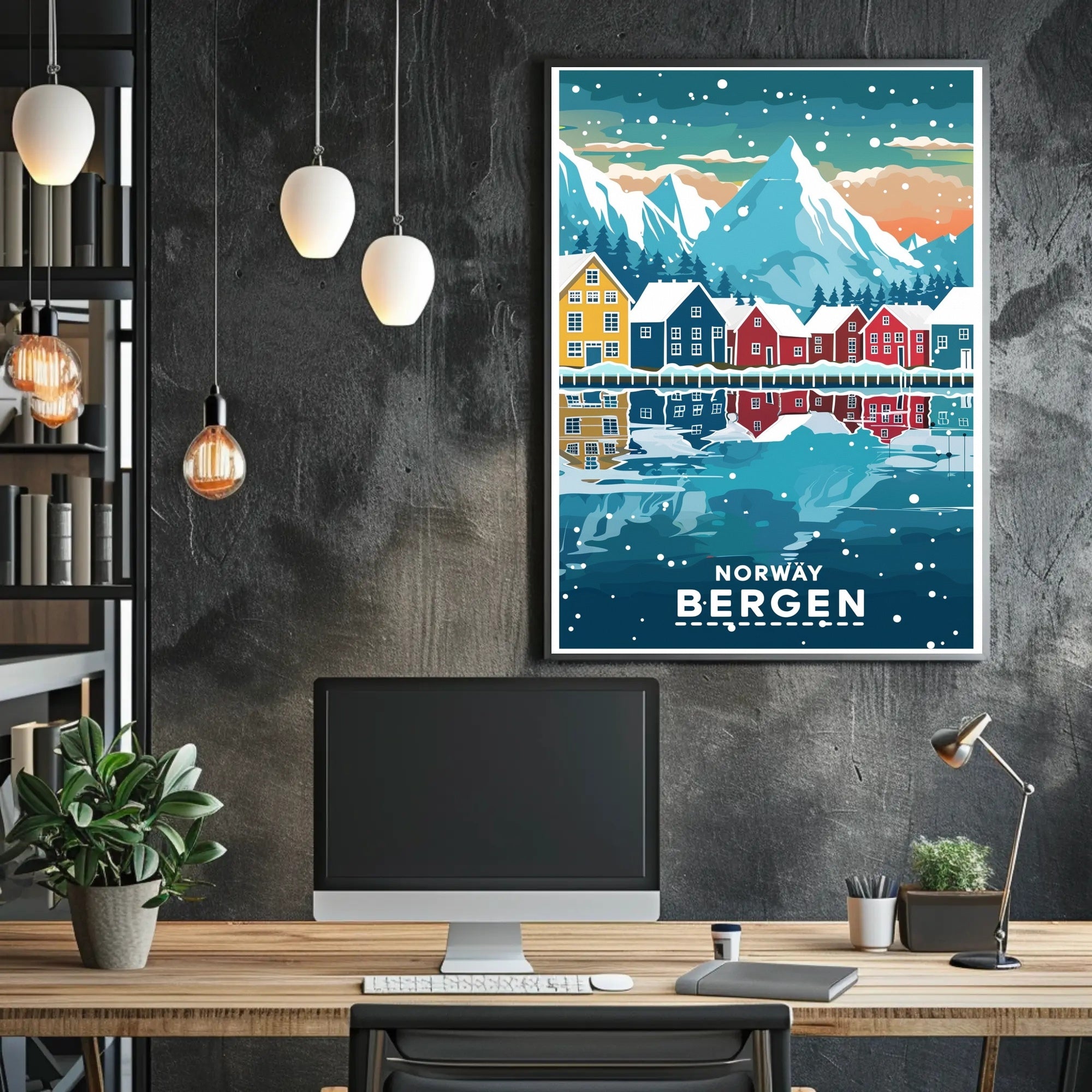 Bergen Norway Scenic Winter Travel Poster PosterGoat