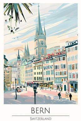 Bern Clock Tower Scenic Art Nouveau Travel Poster PosterGoat