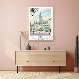 Bern Clock Tower Scenic Art Nouveau Travel Poster PosterGoat