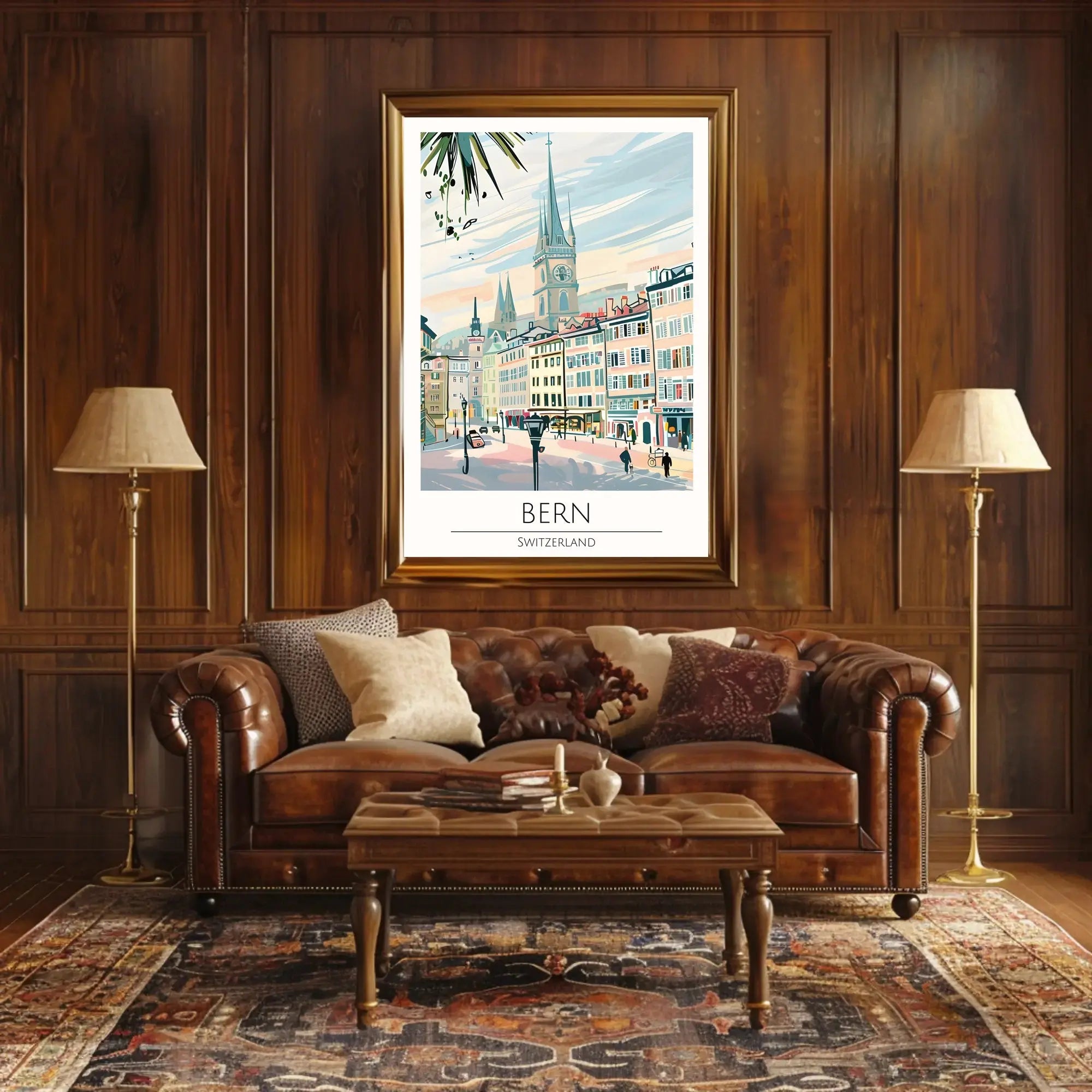 Bern Clock Tower Scenic Art Nouveau Travel Poster PosterGoat