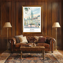 Bern Clock Tower Scenic Art Nouveau Travel Poster PosterGoat