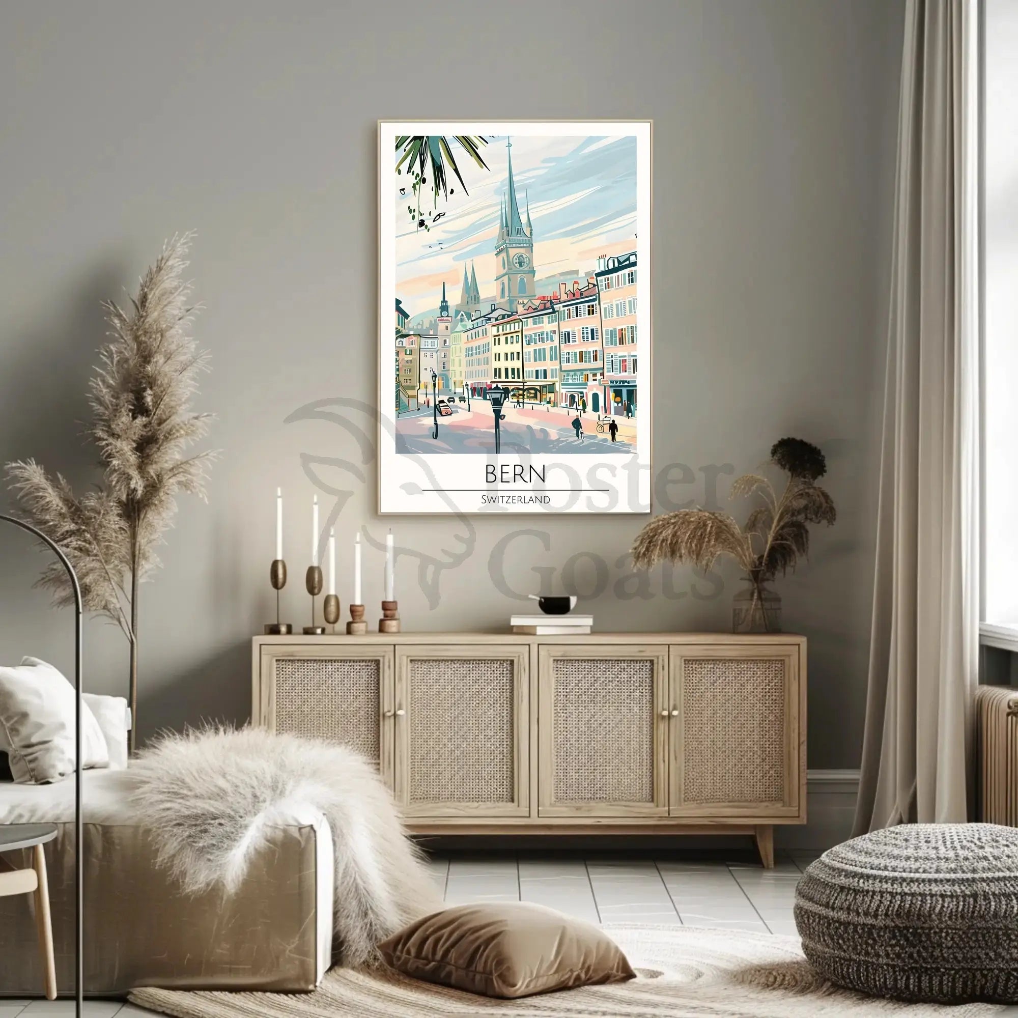 Bern Clock Tower Scenic Art Nouveau Travel Poster PosterGoat