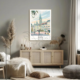 Bern Clock Tower Scenic Art Nouveau Travel Poster PosterGoat