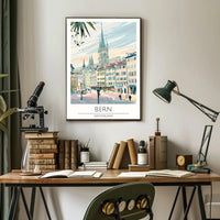 Bern Clock Tower Scenic Art Nouveau Travel Poster PosterGoat