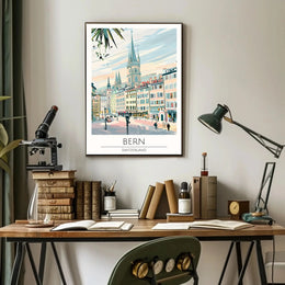 Bern Clock Tower Scenic Art Nouveau Travel Poster PosterGoat