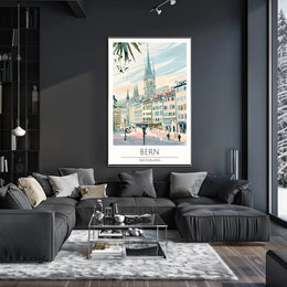 Bern Clock Tower Scenic Art Nouveau Travel Poster PosterGoat