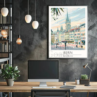 Bern Clock Tower Scenic Art Nouveau Travel Poster PosterGoat