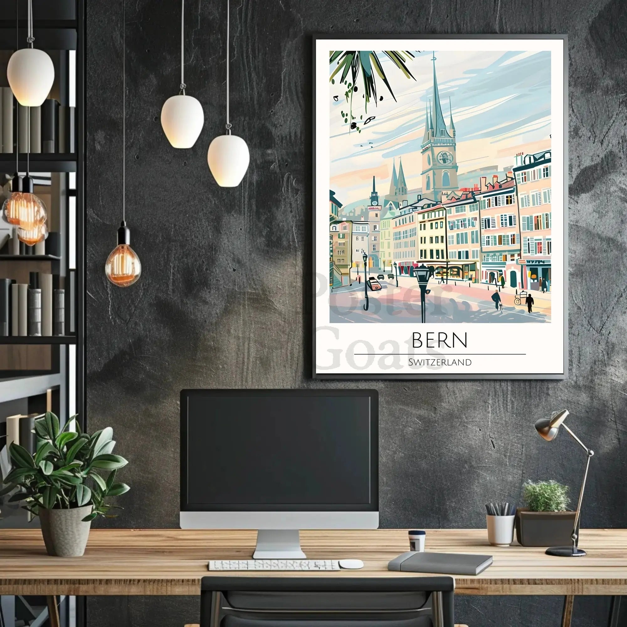 Bern Clock Tower Scenic Art Nouveau Travel Poster PosterGoat