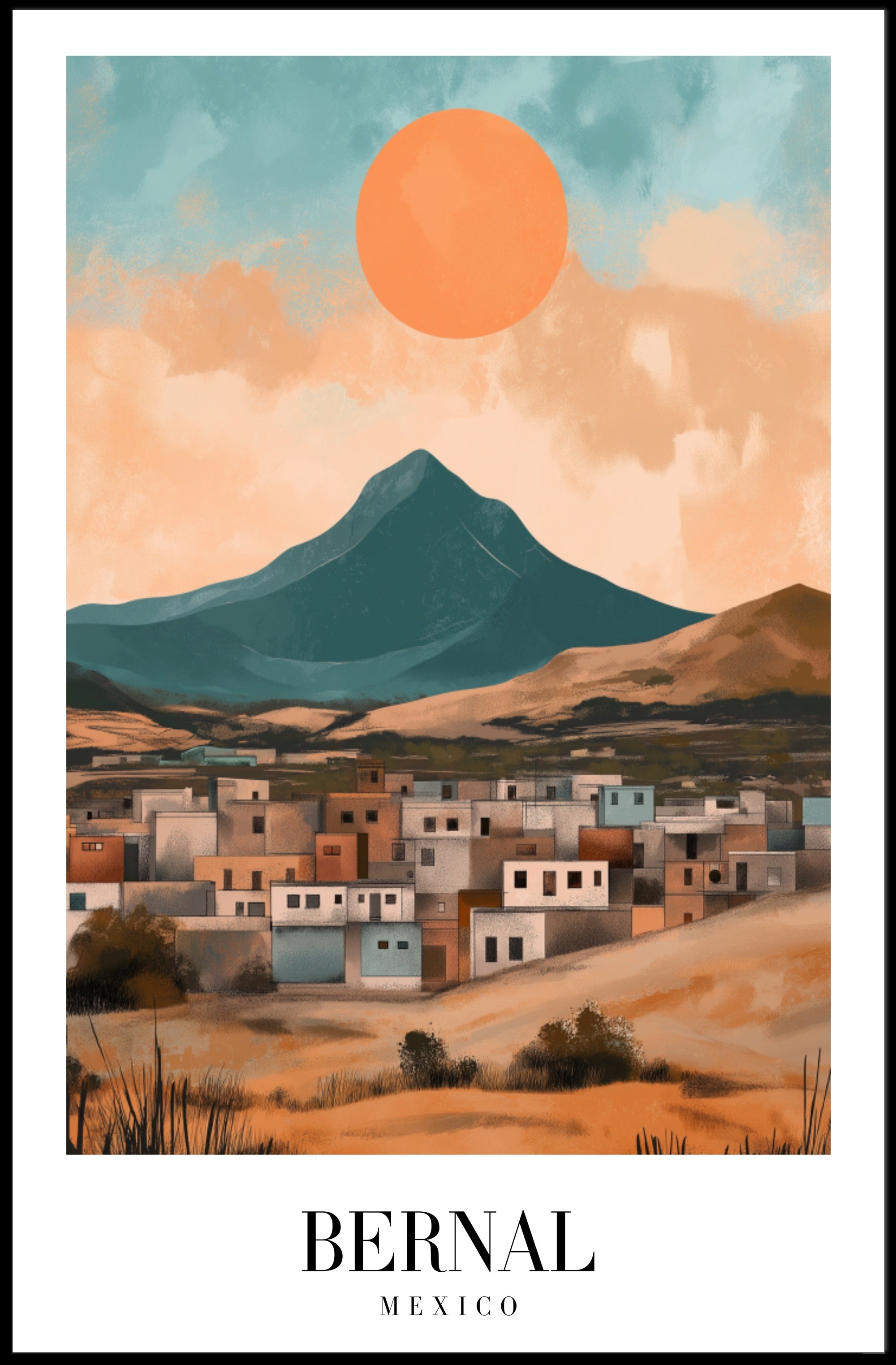 Bernal Monolith in Vibrant Mexican Travel Poster PosterGoat