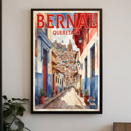 Bernal Street Scene Photorealistic Travel Poster PosterGoat