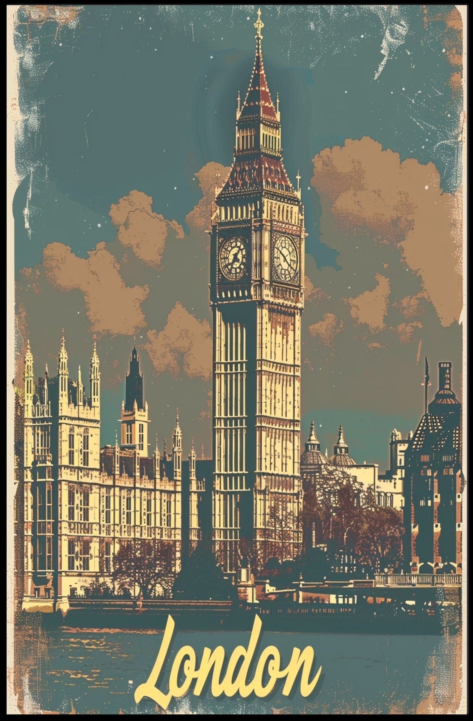 Big Ben London Vintage Travel Poster PosterGoat