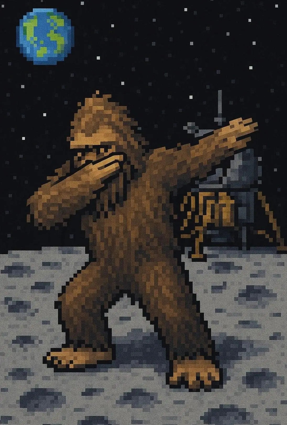 Bigfoot Dab on Moon Pixel Art Pop Culture Poster PosterGoat