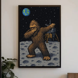 Bigfoot Dab on Moon Pixel Art Pop Culture Poster PosterGoat