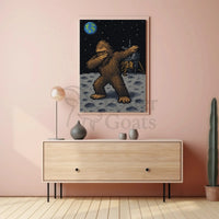 Bigfoot Dab on Moon Pixel Art Pop Culture Poster PosterGoat