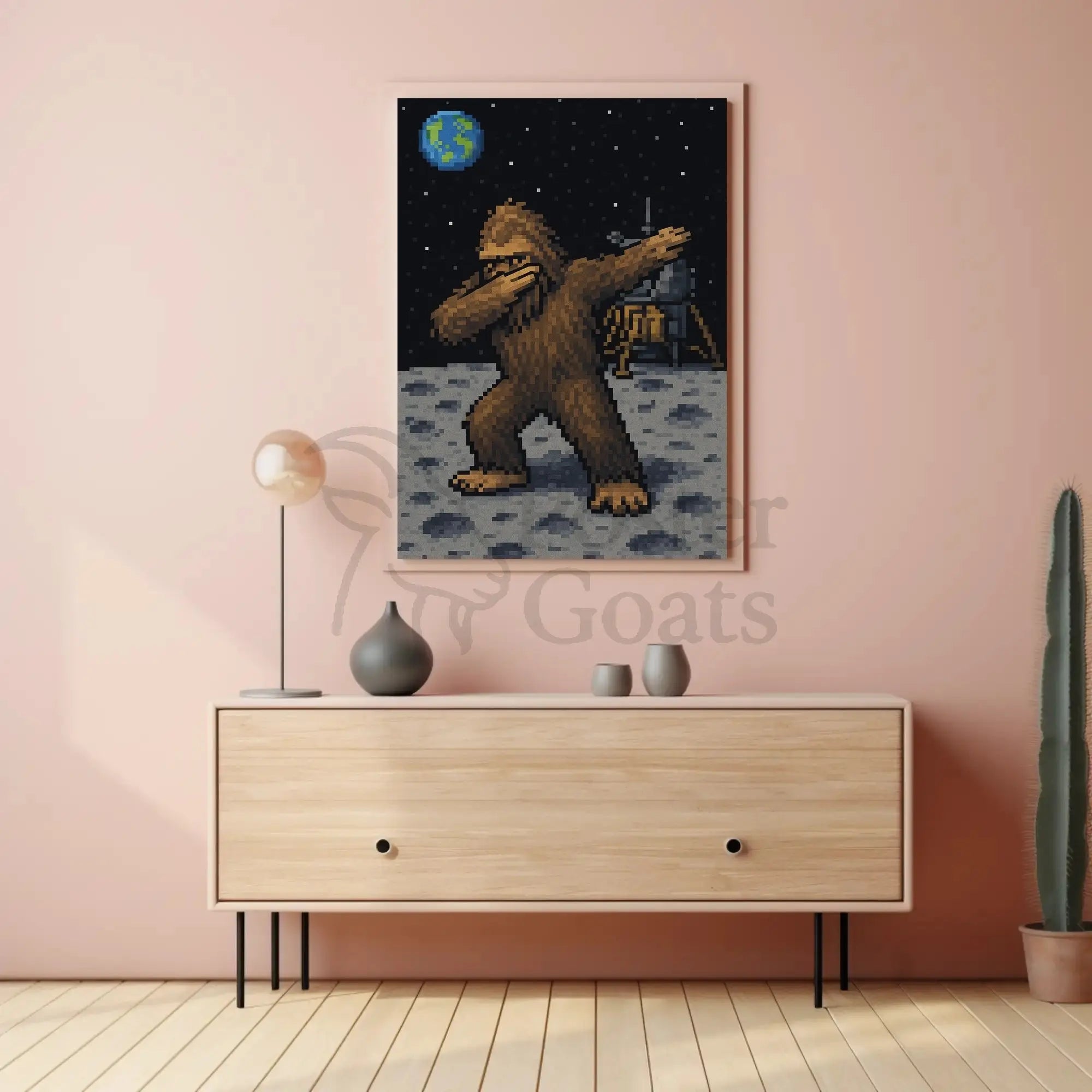 Bigfoot Dab on Moon Pixel Art Pop Culture Poster PosterGoat