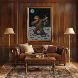 Bigfoot Dab on Moon Pixel Art Pop Culture Poster PosterGoat