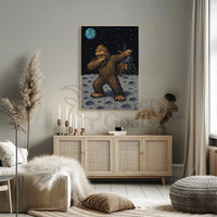 Bigfoot Dab on Moon Pixel Art Pop Culture Poster PosterGoat