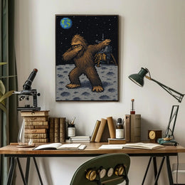 Bigfoot Dab on Moon Pixel Art Pop Culture Poster PosterGoat