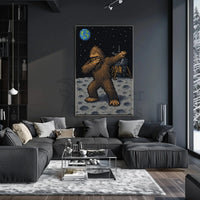 Bigfoot Dab on Moon Pixel Art Pop Culture Poster PosterGoat