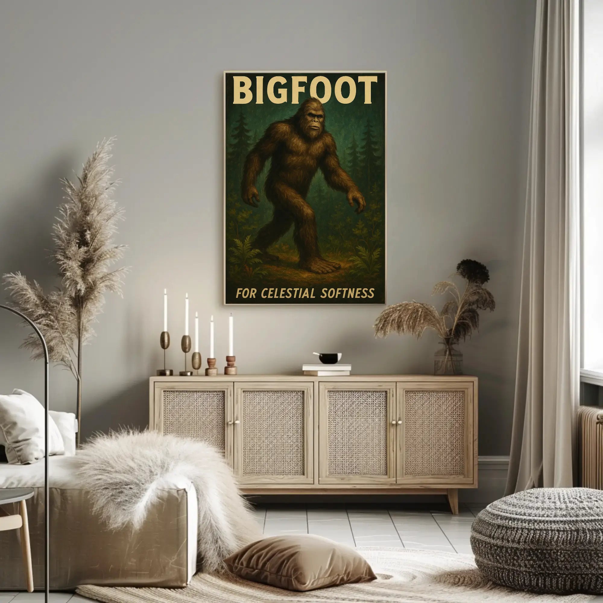 Bigfoot Mystery Celestial Softness Vintage Artistic Poster PosterGoat