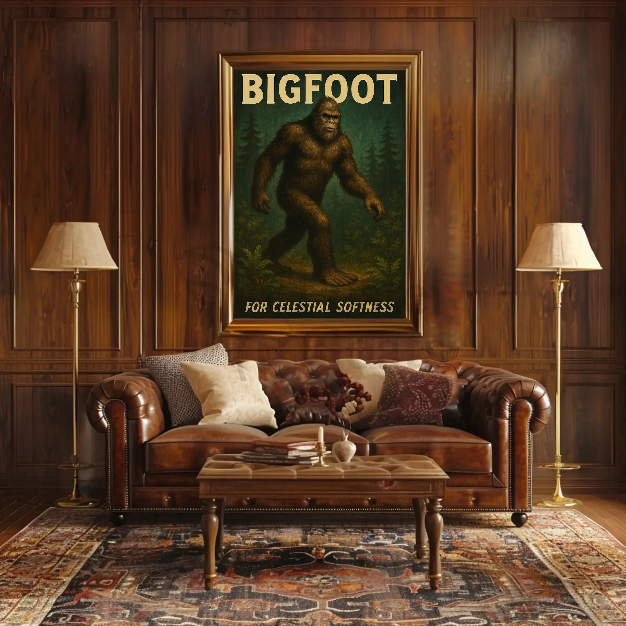 Bigfoot Mystery Celestial Softness Vintage Artistic Poster PosterGoat