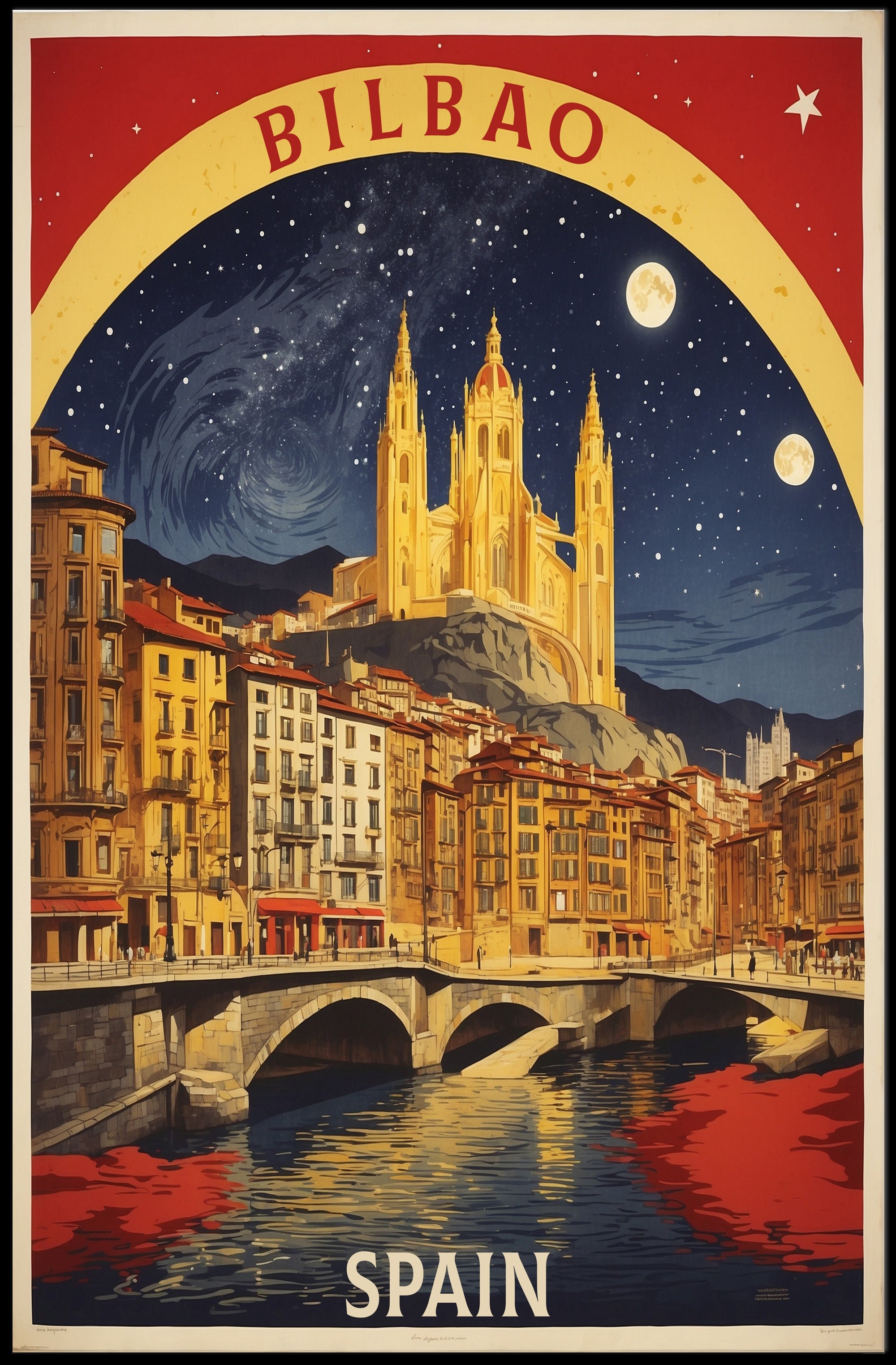 Bilbao Cathedral Starry Night Urban or Cityscape Poster PosterGoat
