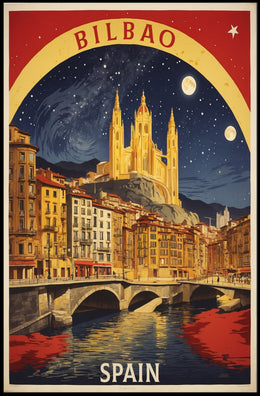 Bilbao Cathedral Starry Night Urban or Cityscape Poster PosterGoat
