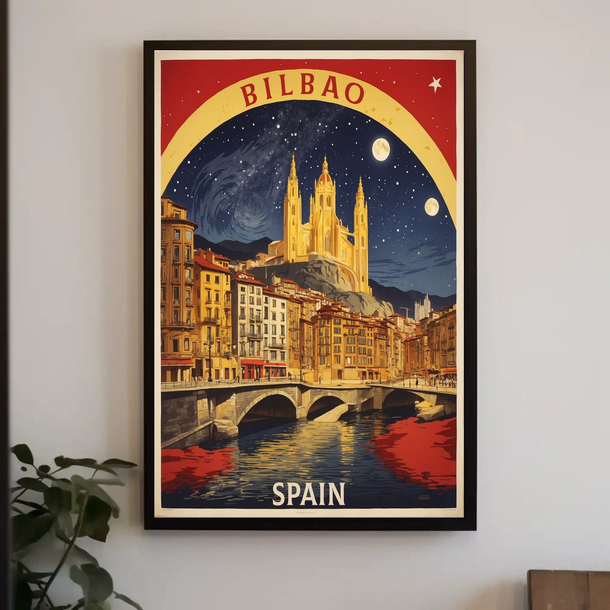 Bilbao Cathedral Starry Night Urban or Cityscape Poster PosterGoat