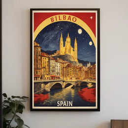 Bilbao Cathedral Starry Night Urban or Cityscape Poster PosterGoat