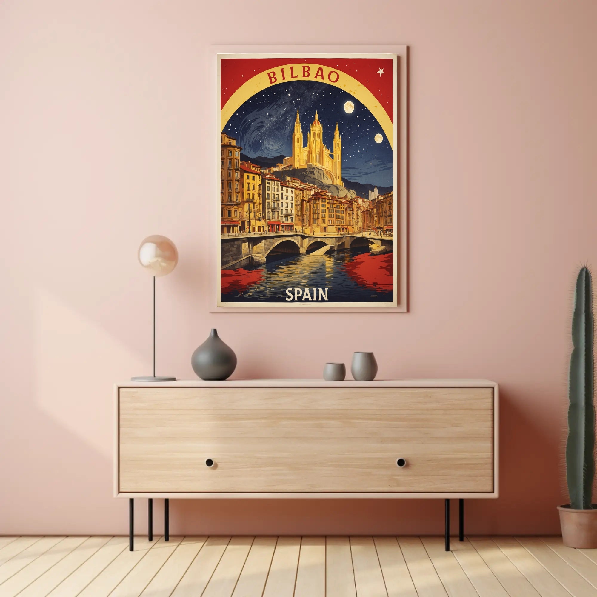 Bilbao Cathedral Starry Night Urban or Cityscape Poster PosterGoat