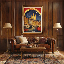 Bilbao Cathedral Starry Night Urban or Cityscape Poster PosterGoat