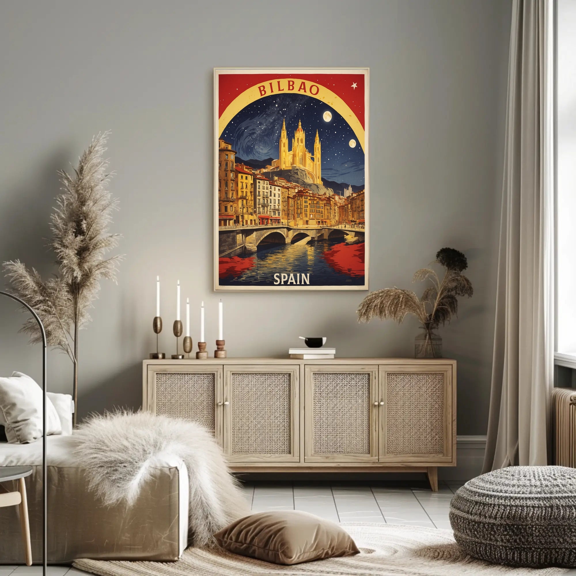 Bilbao Cathedral Starry Night Urban or Cityscape Poster PosterGoat