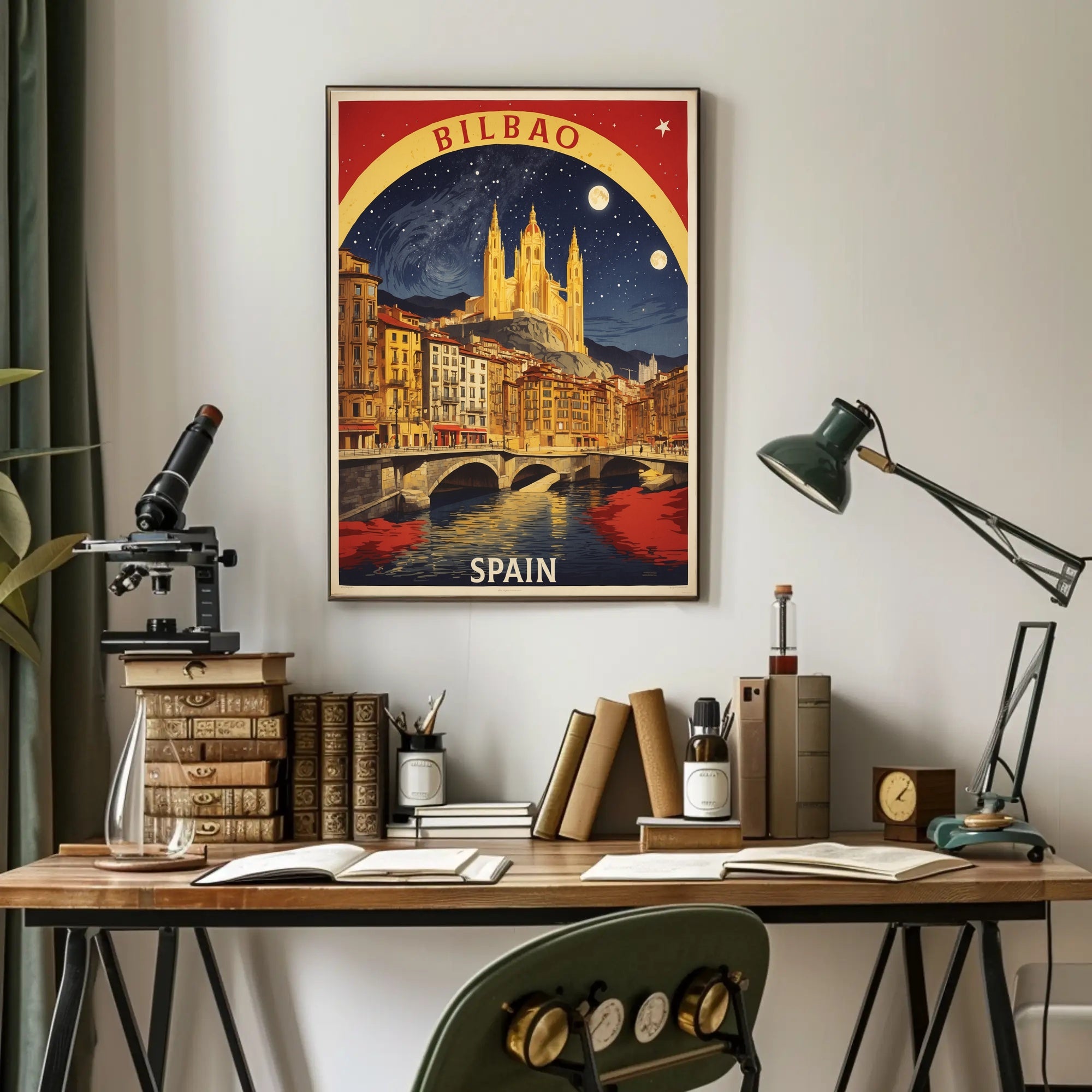 Bilbao Cathedral Starry Night Urban or Cityscape Poster PosterGoat
