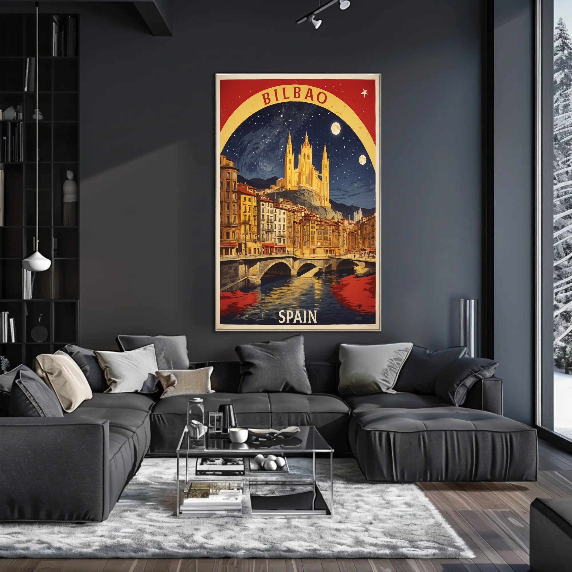 Bilbao Cathedral Starry Night Urban or Cityscape Poster PosterGoat
