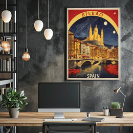 Bilbao Cathedral Starry Night Urban or Cityscape Poster PosterGoat