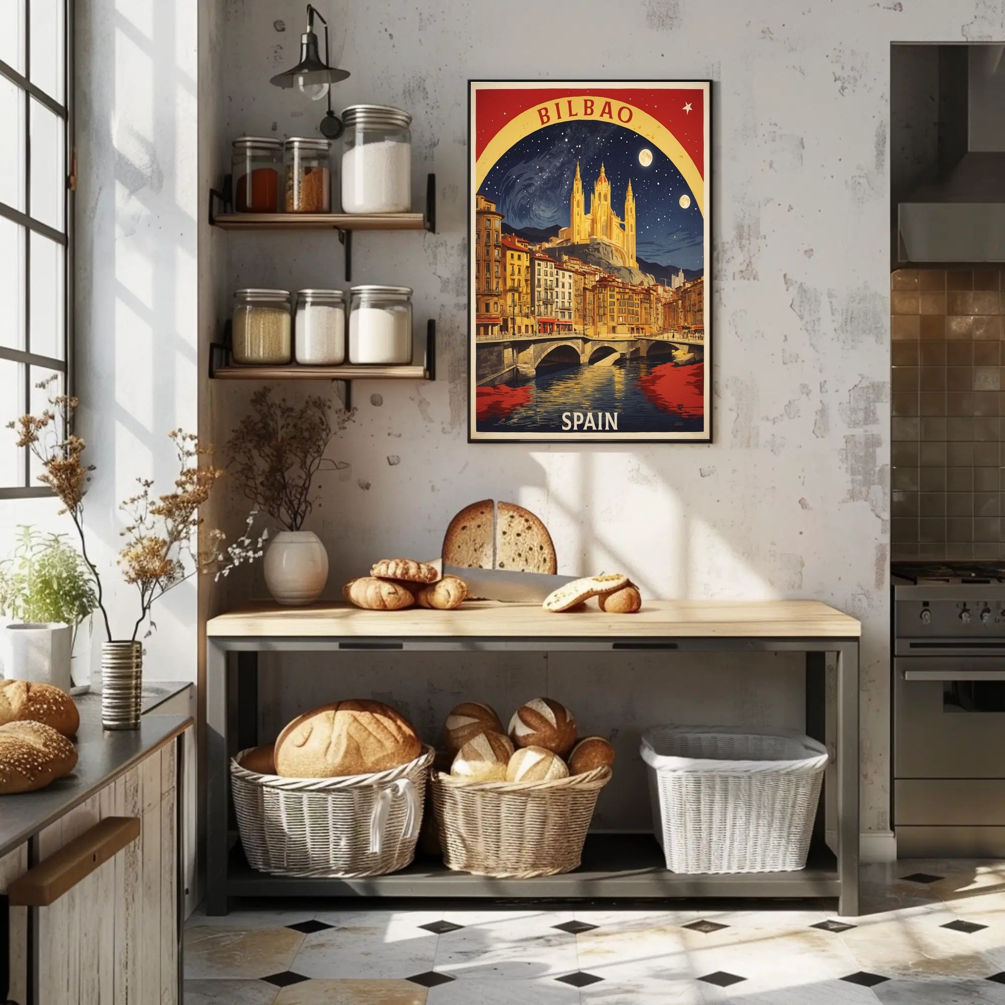 Bilbao Cathedral Starry Night Urban or Cityscape Poster PosterGoat
